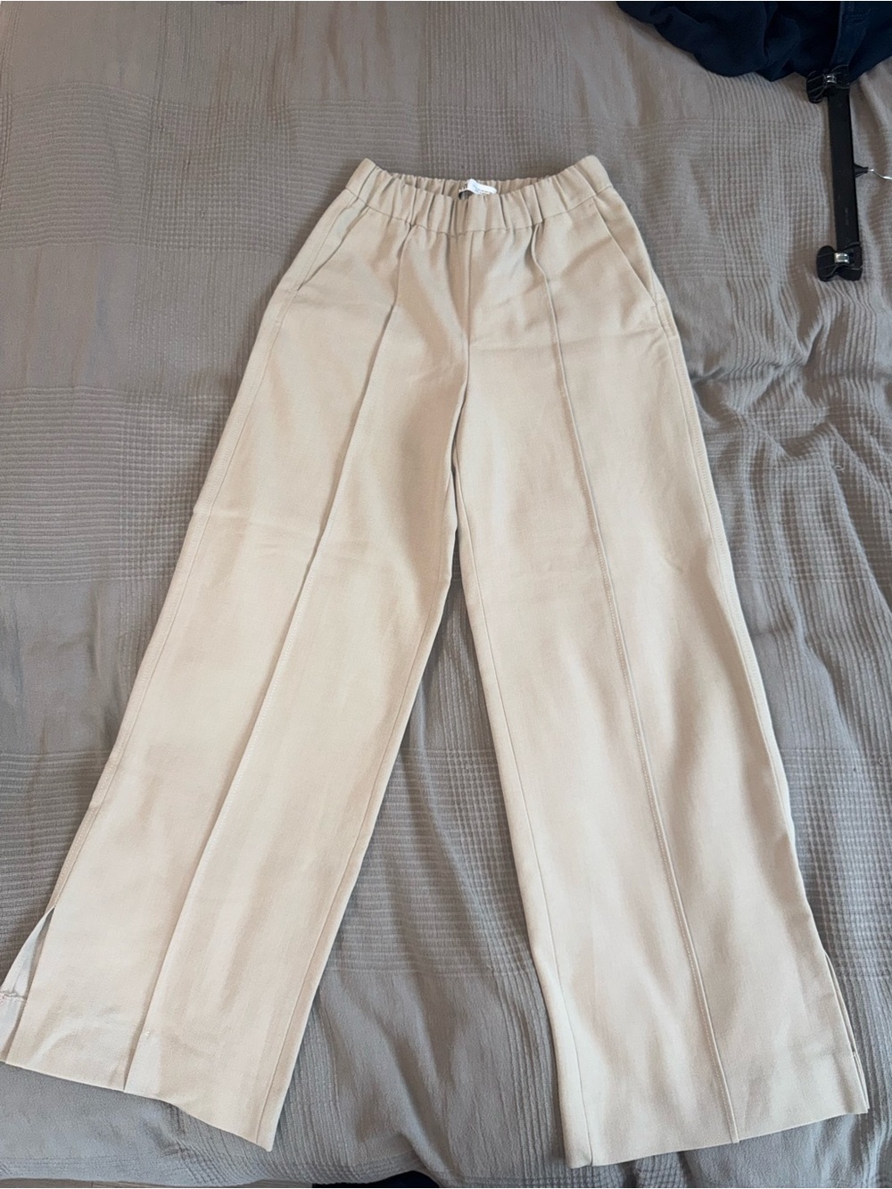 Zara Beige Wide-Leg Pants with Front Seams
